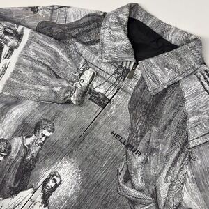 HELPUR Jacket Men's Medium Black White Graphic Zip Front Lightweight